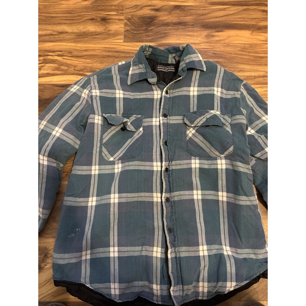 David Taylor Blue Green Plaid Quilted Lined Shirt Jacket Shacket Large - Picture 3 of 5